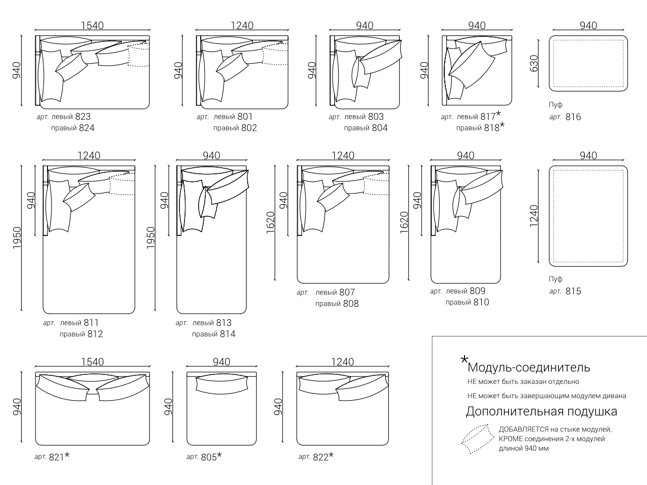 Д342 Ш195 В92 The IDEA Диван SOHO 801/805/812  - Вид №11