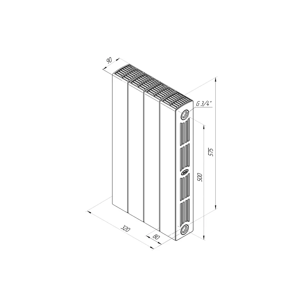 Радиатор секционный Rifar Supremo S50004RAL9005 500/90 4 секции боковое подключение биметалл черный 82560800 STLM-2013166 - Вид №6