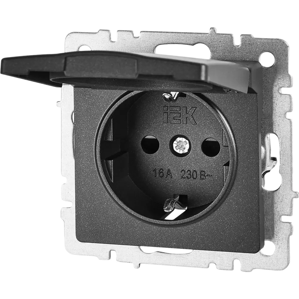 Розетка IEK Brite с защитными шторками и крышкой, черная 87761550 STLM-1115873 - Вид №6