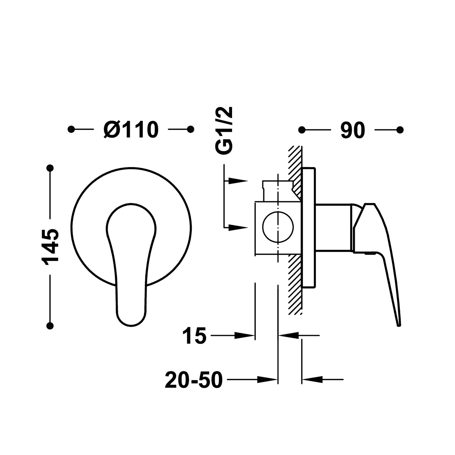ОСНОВАНИЕ ПЛЮС 1-ходовой скрытый смеситель для душа с одной ручкой -21617701 TRES Base - Вид №1