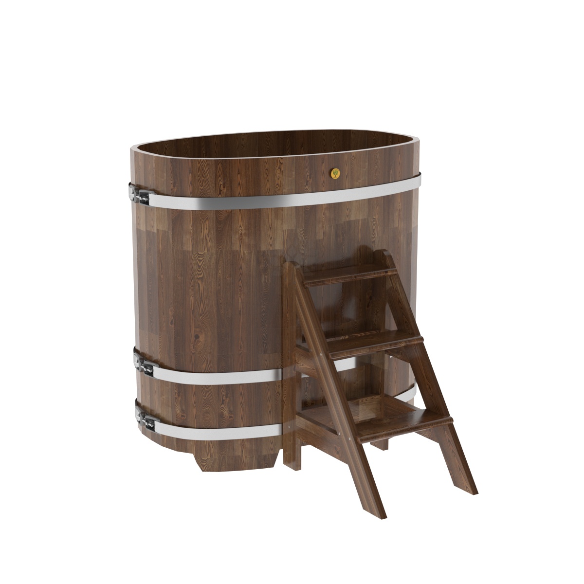 1385 Купель овальная из сращенных ламелей лиственницы 0,76х1,16х1,2 морёный Alyarus 