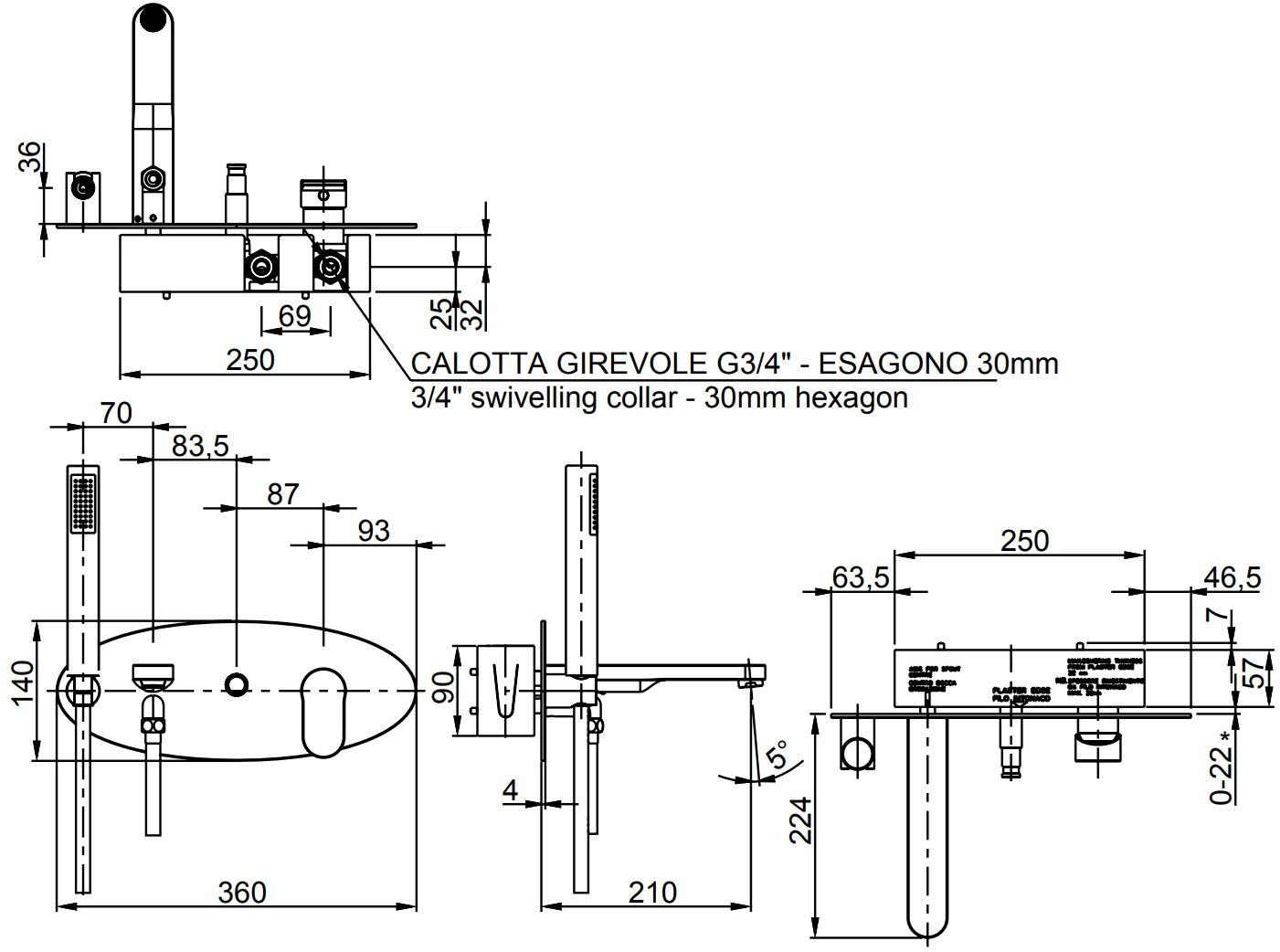 Rubinetterie Frattini Смеситель для ванны однорычажный с душем встраиваемый Fosca sun-id-1487504 - Вид №1