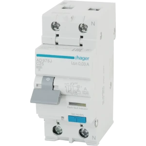 Дифференциальный автомат Hager AD990J 1P N C25 A 30 мА 6 кА A
