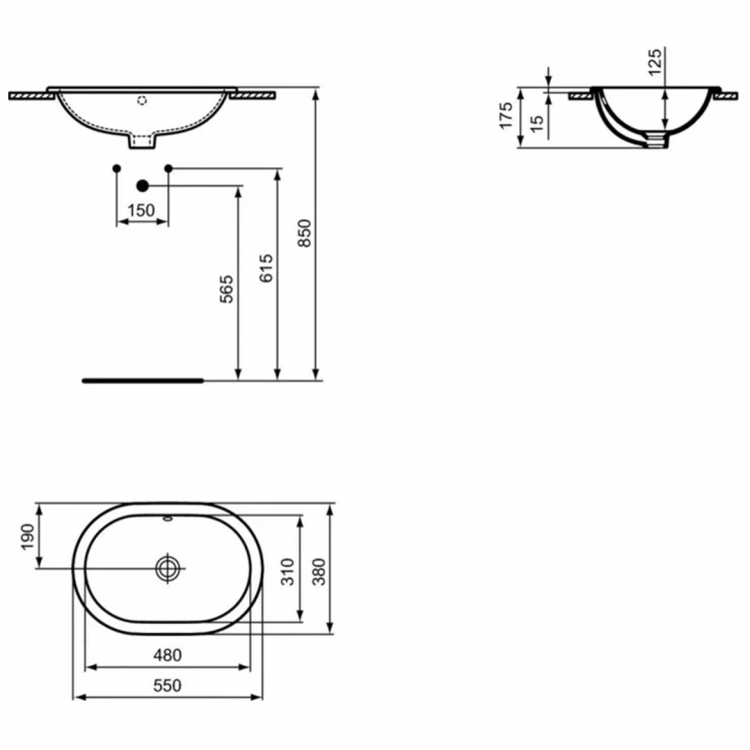 E504801 Раковина встраиваемая под столешницу 55х38 см Ideal Standard CONNECT - Вид №3
