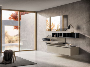 Подвесной туалетный столик с выдвижными ящиками и зеркалом