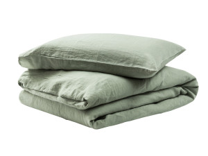 Комбинированная однотонная кровать из льна