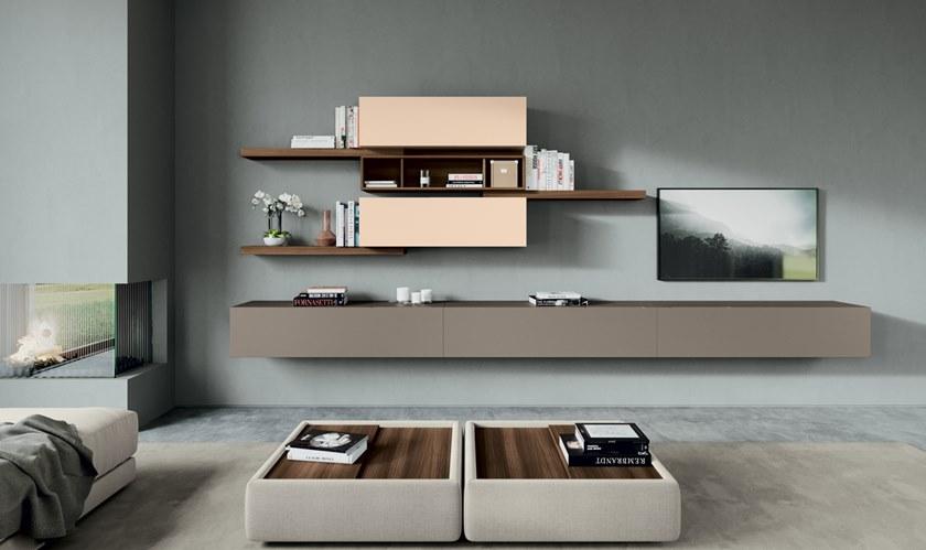 Febal Casa Стена с тумбой под телевизор, облицованная лакированным деревом sun-id-1465037 - Вид №4