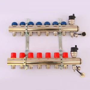 Коллекторная группа TOPWAY с регулировочными и термостатическими вентилями с резьбой под евроконус EMMETI 1"x3/4"ЕК 7 выходов