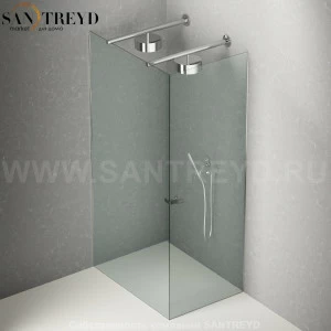 Душевое ограждение FLAT DX подрезаемое, стеклянная с дверью прозрачная перегородка с 2-мя держателями со встроенным соплом для установки верхнего душа. Размеры: глубина от 70 до 100 см, длина от 140 до 160 см