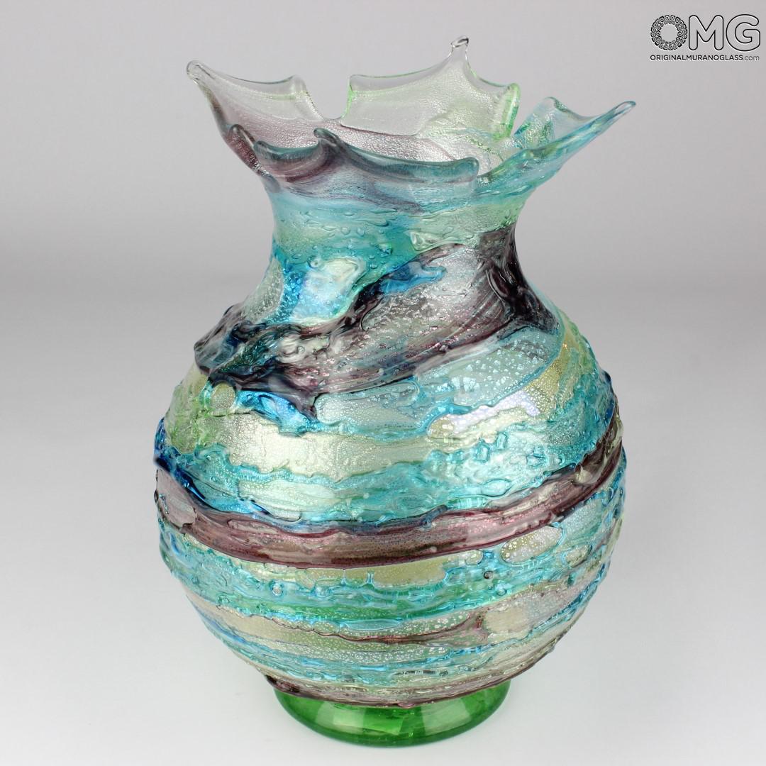 2742 ORIGINALMURANOGLASS Ваза Nature Druid - сбруффи - аквамарин - Original Murano Glass OMG 21 см  - Вид №1