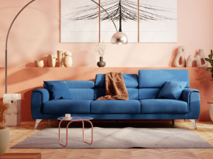 3-местный подголовник тканевый диван с откидной спинкой