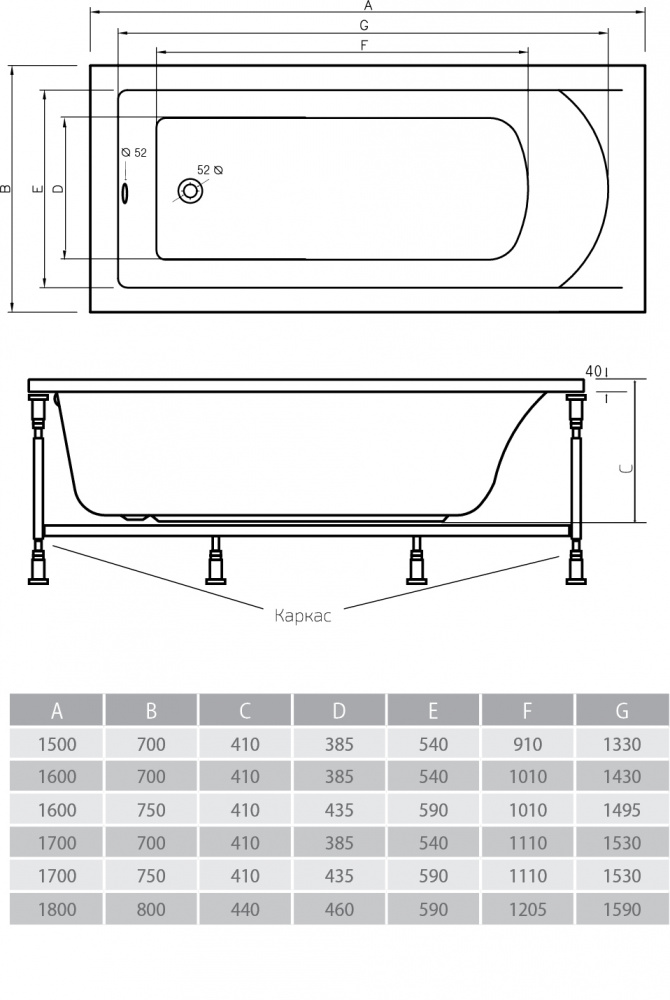 Акриловая ванна ALPEN Alaska 160x70 AVB0002 - Вид №2
