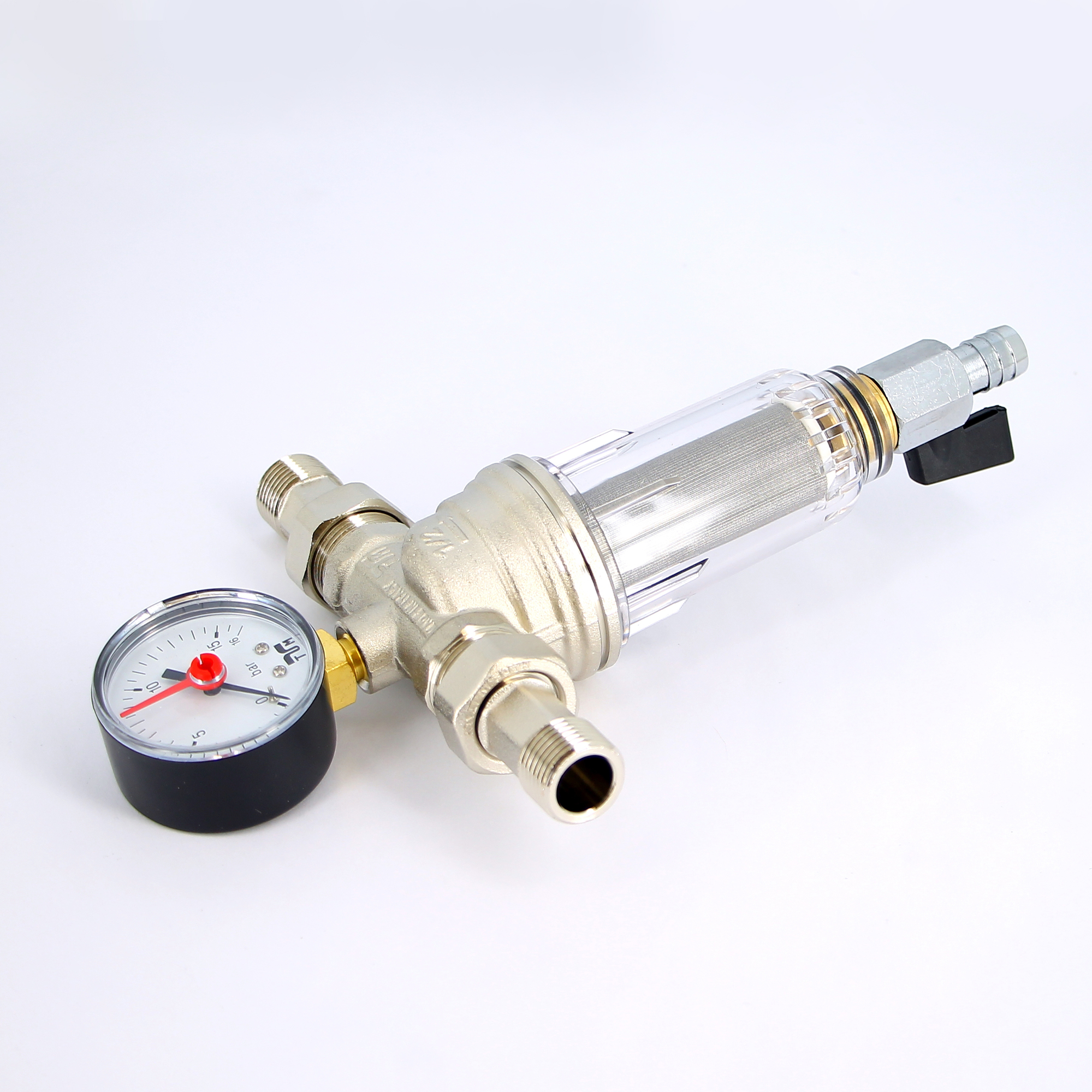 Фильтр промывной с манометром, с разъемными соединениями,пластиковой колбой TIEMME 1/2" 3130002 - Вид №3