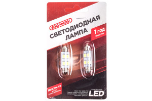 16154392 Автолампа диод T11 C5W 12V 4 SMD Блистер c цоколем 1-конт Белая компл. 2 шт. Салон, номер S08201353 SKYWAY