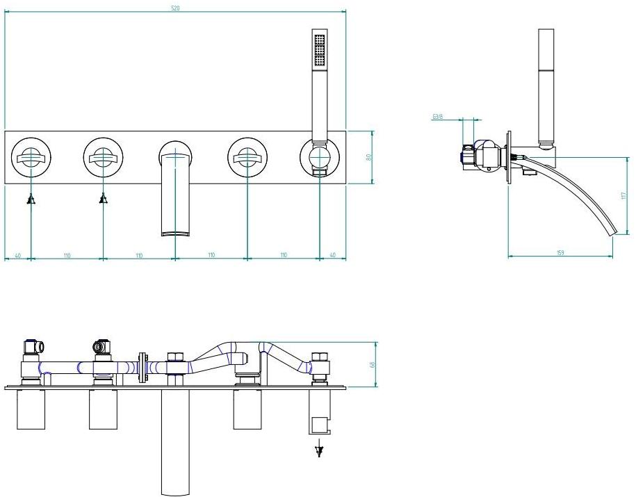 ZAZZERI Настенный комплект для ванны с ручным душем с тарелкой Moon sun-id-1377995 - Вид №4