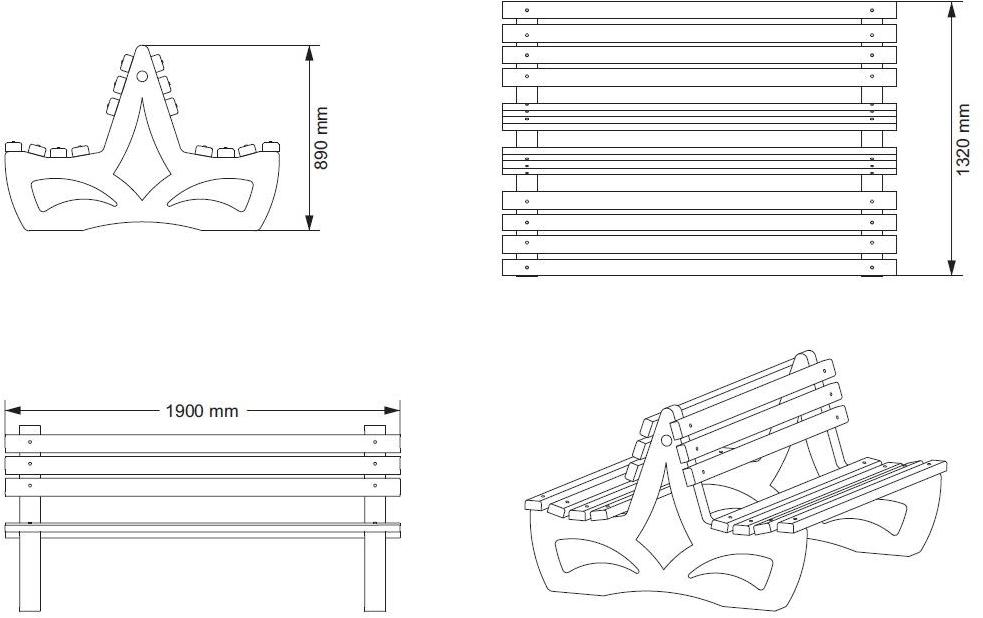 ENCHO ENCHEV - ETE Скамейка из бетона и дерева со спинкой  158  - Вид №4