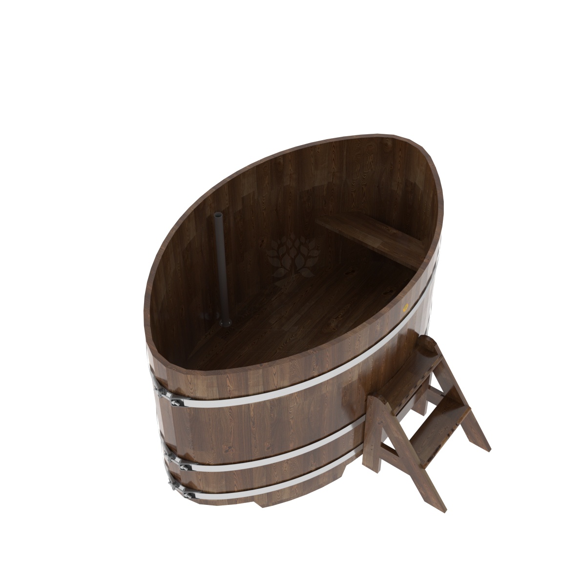 1547 Купель овальная из сращенных ламелей лиственницы 1,15х1,83х1,0 морёная Alyarus  - Вид №1