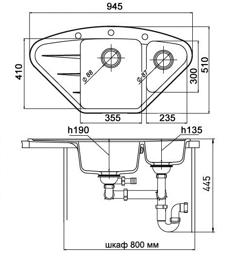 Кухонная мойка Кварц Ewigstein S19 GranFest W-80KF-S19 - Вид №1