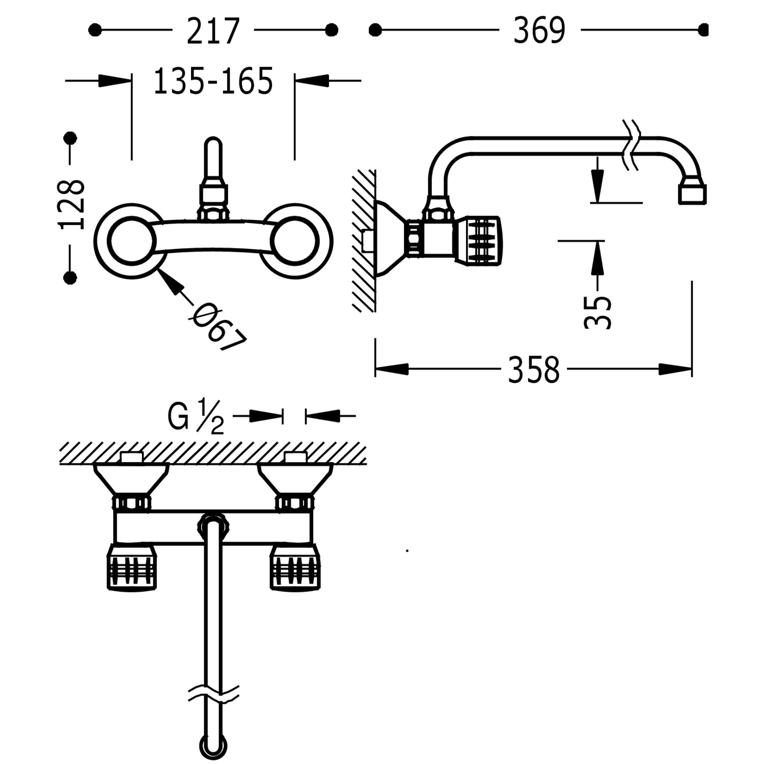 Смеситель для КУХНИ Настенный двухрычажный для кухни-123330 TRES Kitchen - Вид №1
