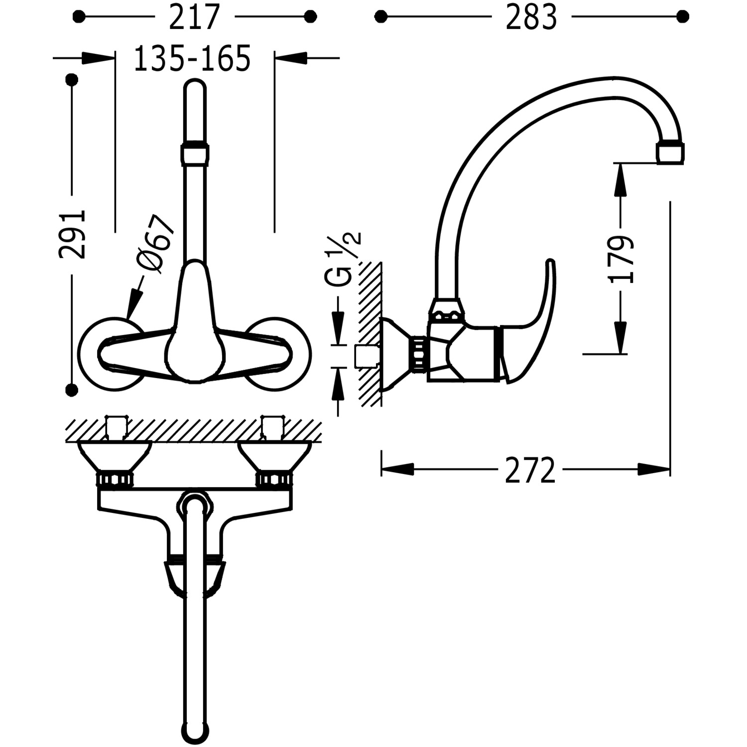 Кухонный настенный смеситель с одной ручкой для кухни-172418 TRES Kitchen - Вид №1