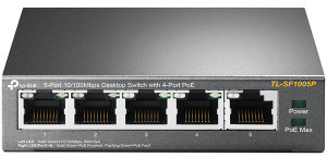TL-SF1005P 5-port 10/100mbps desktop switch with 4-port poe, 5 10/100mbps rj45 ports including 4 poe ports, 58w poe power supply, steel case TP-Link