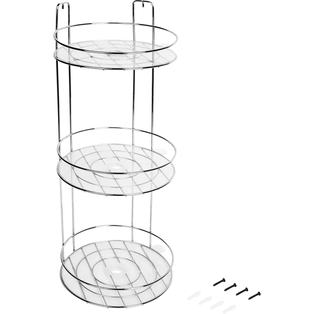 Полка для ванной Lemer Round трехъярусная угловая 22x22x50 см, металл, цвет хром 83024906 STLM-2137693 - Вид №2