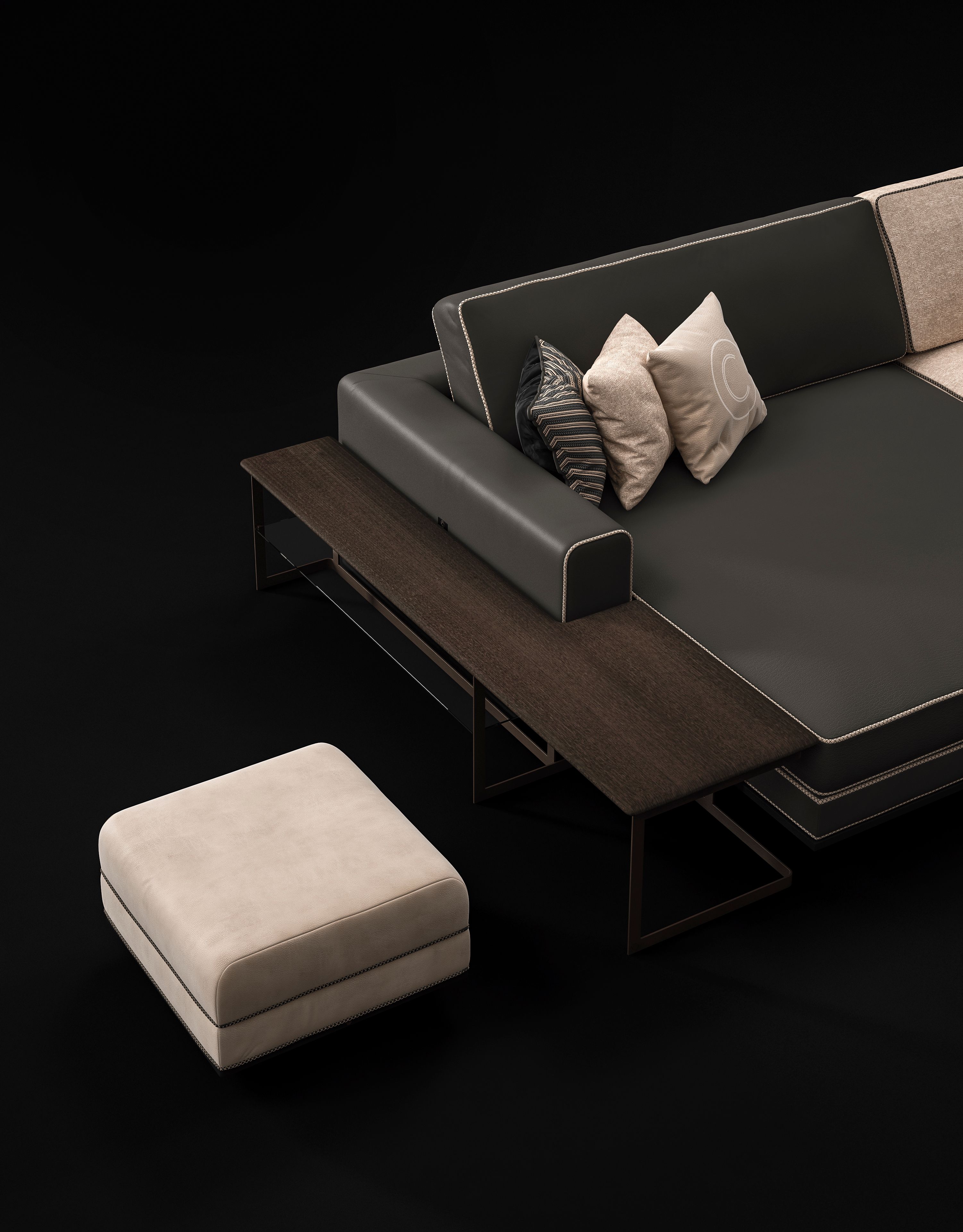 Секционный диван из кожи и ткани CPRN HOMOOD Dragonfly ARCH-00026125 - Вид №2