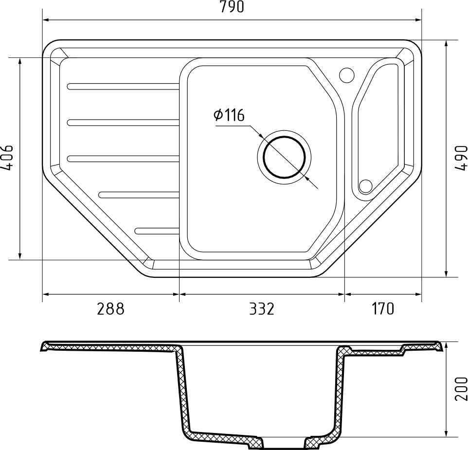 Кухонная мойка Искусственный камень CORNER S314 GranFest C-800E-S314 - Вид №1