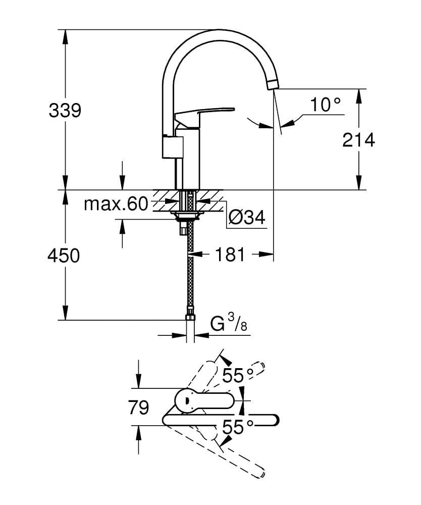 Смеситель для кухни с одним отверстием и поворотным изливом Grohe Eurostyle Cosmopolitan ARCH-00052193 - Вид №2