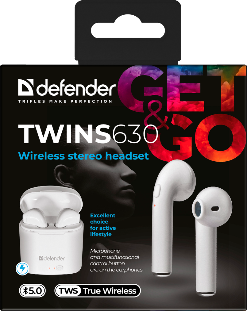 63630 беспроводная гарнитура twins 630 белый,tws, bluetooth Defender Santreyd  - Вид №4