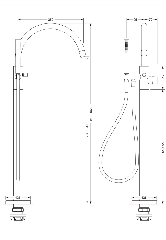 Смеситель однорычажный для ванны, напольный монтаж JOERGER Charleston Square 634.10.820.000 - Вид №1