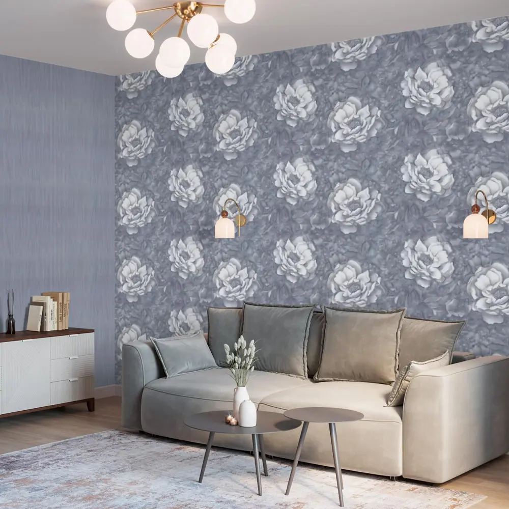 Флизелиновые обои Palitra Life Valencia в насыщенном графитовом оттенке 89373845 STLM-1402262 - Вид №4