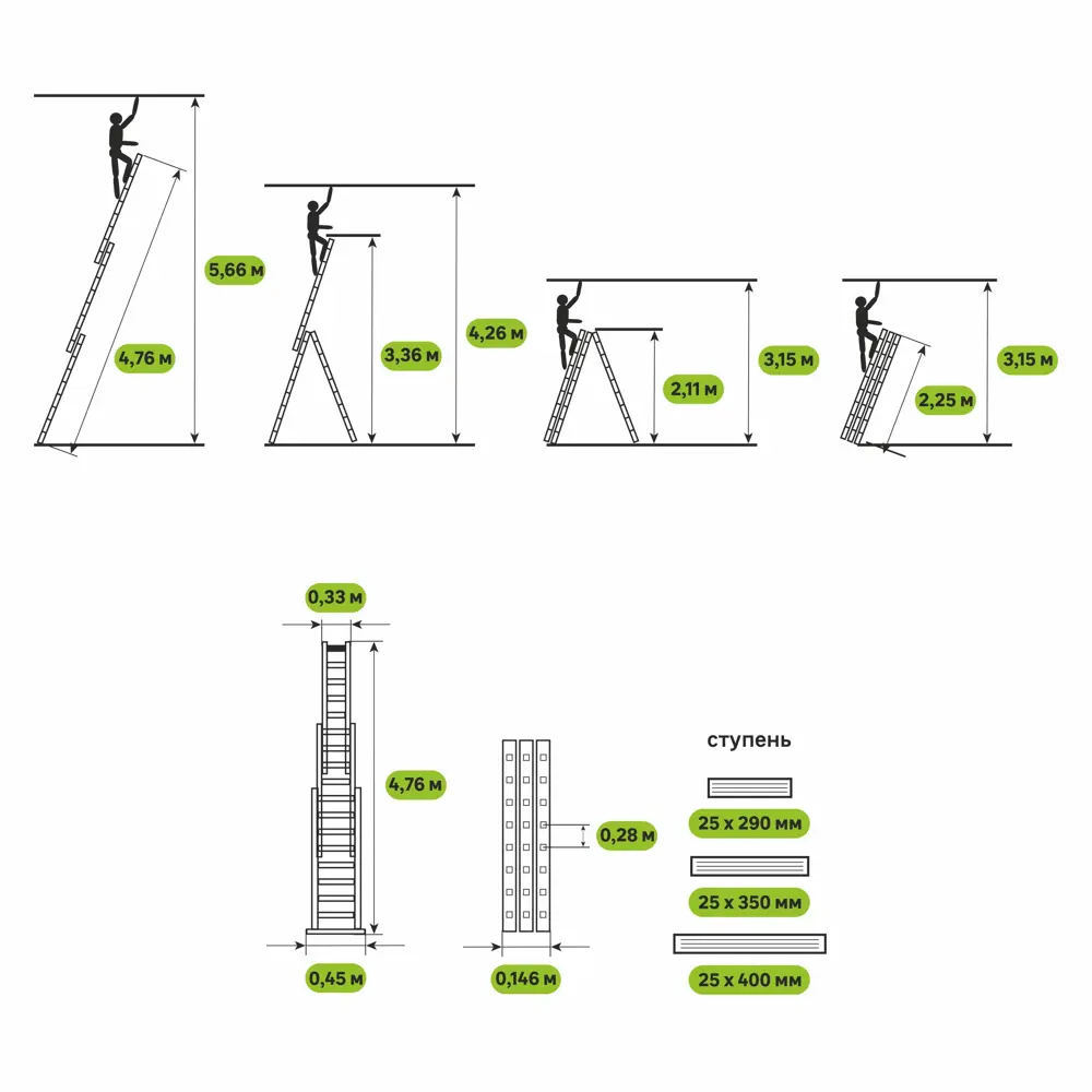 Лестница раскладная выдвижная 3-секционная Standers до 4.76 м 8 ступеней STLM-2063845 - Вид №11