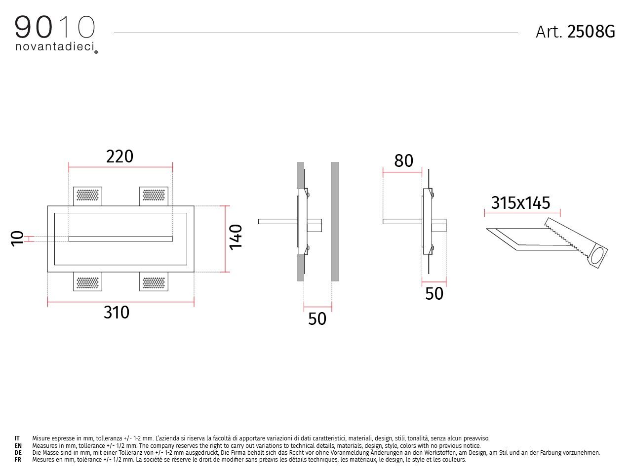 Встраиваемый светодиодный настенный светильник из Alumite® и Cristaly® 9010 novantadieci 2508G ARCH-00113659 - Вид №3