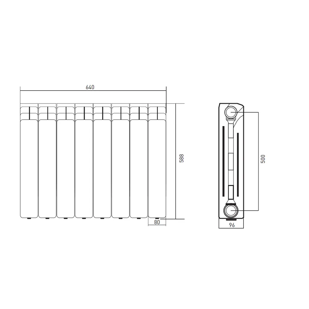 Радиатор секционный Equation Aluminium 500/96 8 секций боковое подключение алюминий белый STLM-2048518 - Вид №6