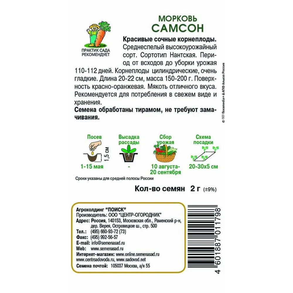 Морковь Самсон от ПОИСК — высокоурожайный сорт для свежего употребления и хранения 83126274 STLM-0951283 - Вид №1