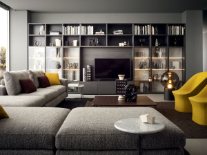 Секционный книжный шкаф из дерева и стекла