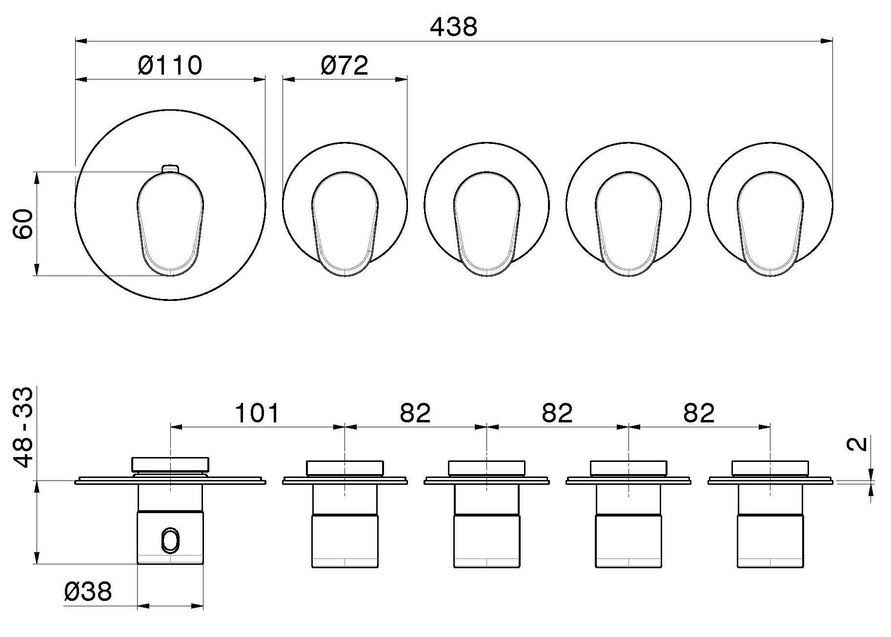 Термостатический смеситель для душа с 5 отверстиями Newform многофункциональные термостаты с 4 выходами ARCH-00090342 - Вид №1
