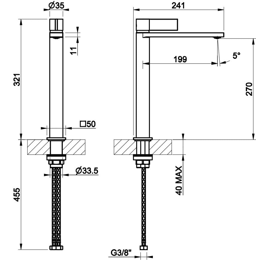 Высокий смеситель для раковины из хромированной латуни Gessi обратный ARCH-00145618 - Вид №1