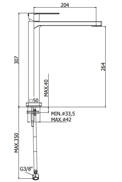Высокий смеситель для раковины без слива RUBINETTERIA PAFFONI Tango ARCH-00095394 - Вид №4