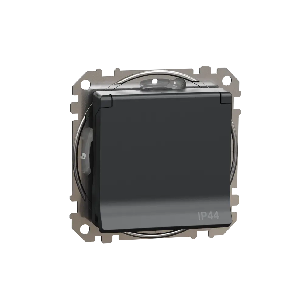 Розетка встраиваемая влагозащищенная Systeme Electric Sedna Design  с крышкой IP44, цвет антрацит STLM-2045941 - Вид №1