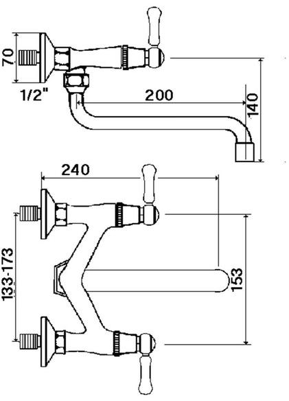 rvb Смеситель для кухни настенный на два отверстия 1935 limoges 1935.--.21 - Вид №1