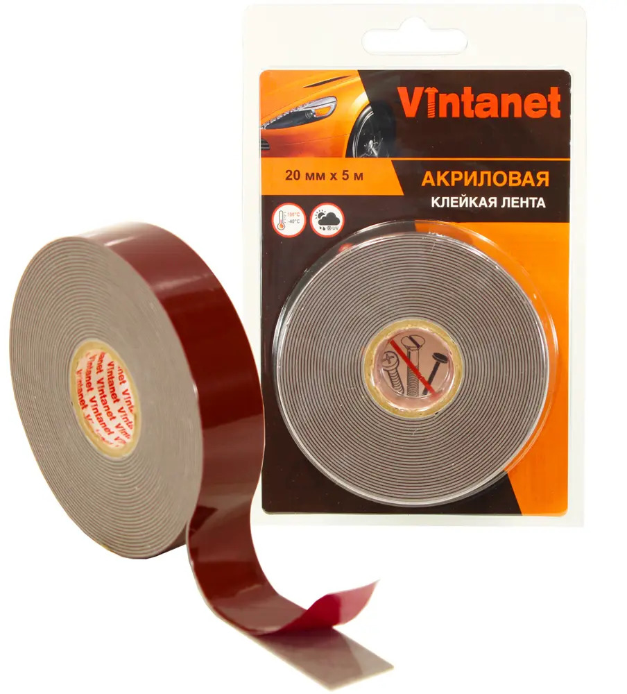 90753347 Лента клейкая двухсторонняя VINTANET VN8049205 20 мм х 5 м цвет серый STLM-0368326