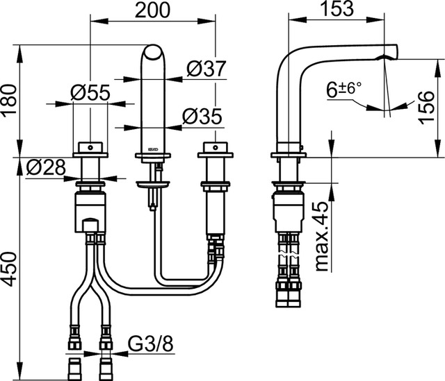 51515030100 Смеситель для умывальника на 3 отверстия 150 KEUCO Edition 400 - Вид №2