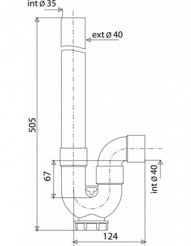 802000 093 00  Сифон для стиральной машины, выход Д. 40 мм горизонтальный и поворотный, сливная пробка, серый ПВХ Valentin Серый  - Вид №2