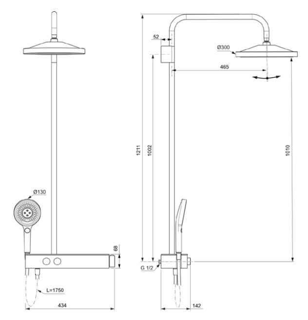 Термостатическая настенная душевая колонна с ручным душем Ideal Standard Ceratherm Solos ARCH-00125679 - Вид №3