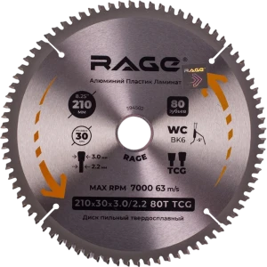 Пильный диск RAGE для алюминия 210 мм с 80 зубьями 89418155
