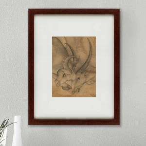 Литография на тонированной бумаге 60х47 см "Битва быков, Персия, 1570г." КАРТИНЫ В КВАРТИРУ  093623 Бежевый;белый;коричневый;разноцветный