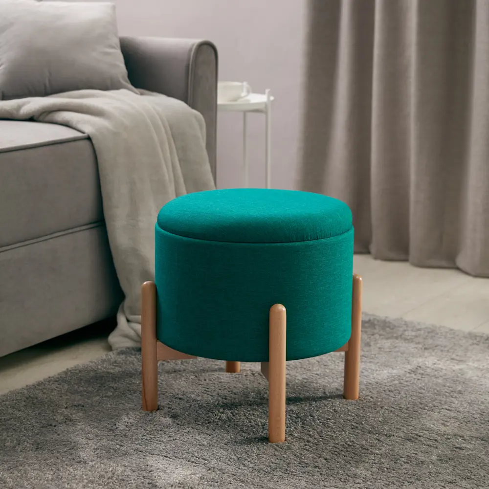 Пуф на деревянных ножках DMR1912 ø 42 см цвет зеленый Atmosphera STLM-2098971 - Вид №1