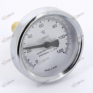 Термометр биметаллический 63 мм 120° EMMETI с погружной гильзой 50 мм 610612